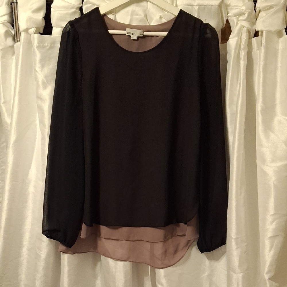 Covet Chic Sheer Blouse with Black Overlay XS